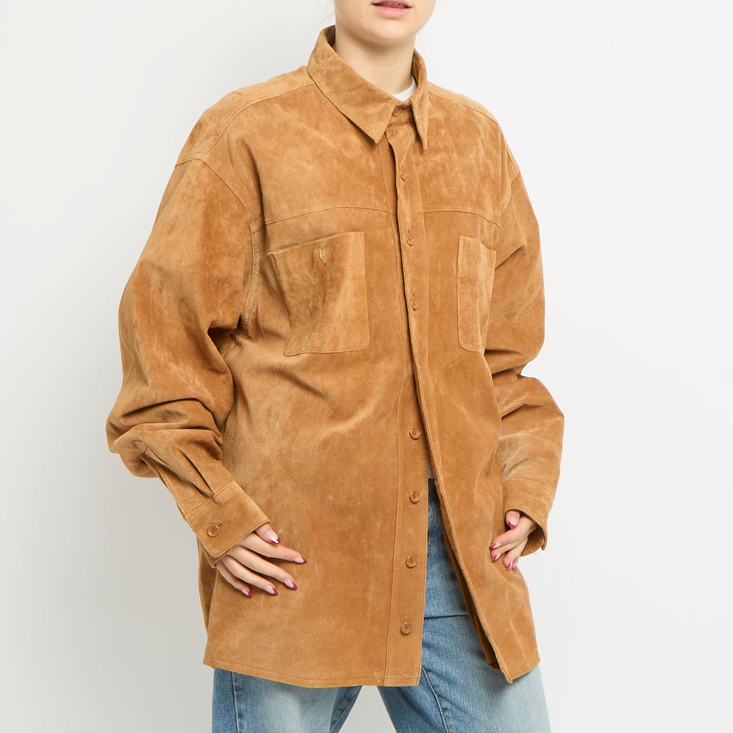 Suede Button Up Shirt Jacket - UK 16