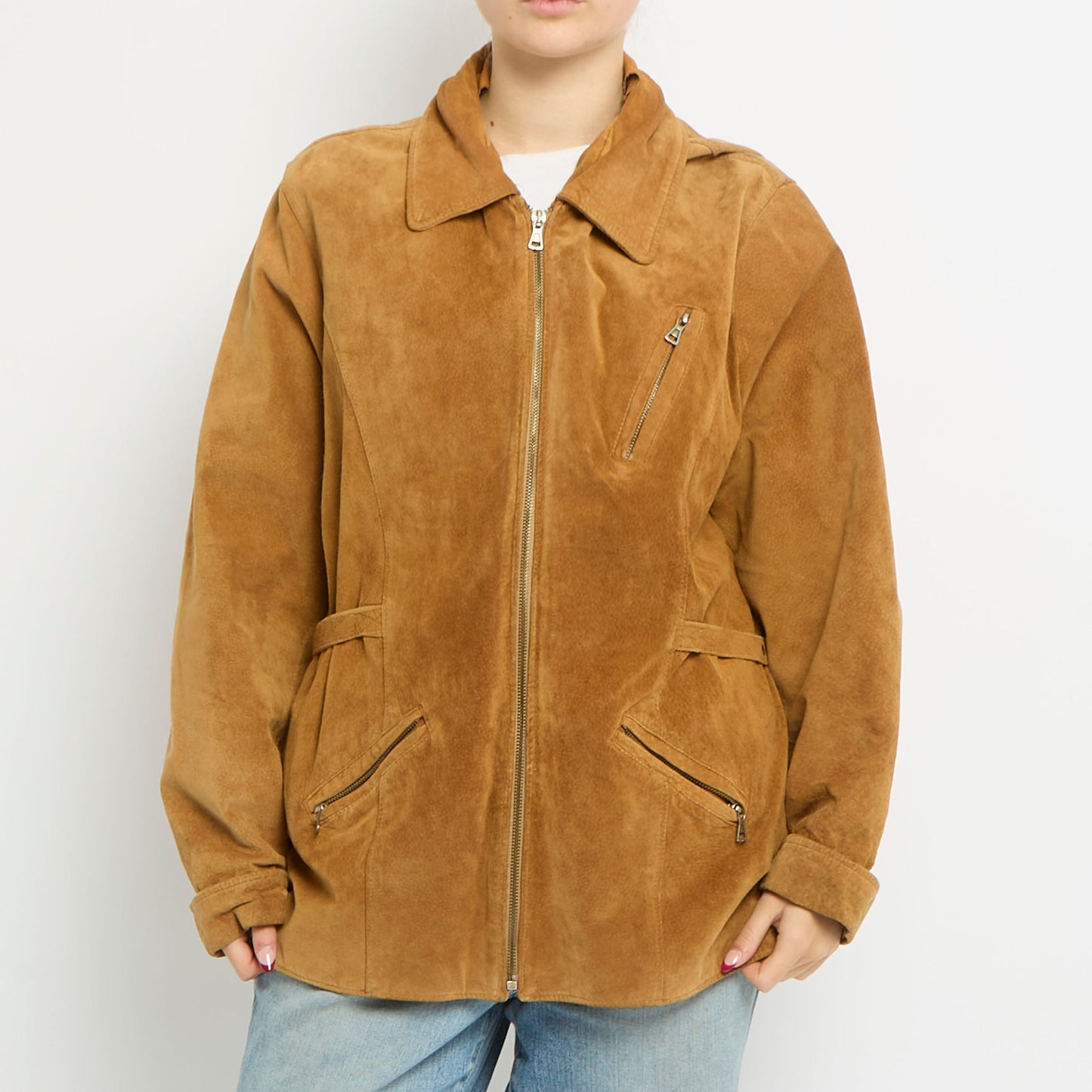 Buckle Detail Suede Zip Jacket - UK 16