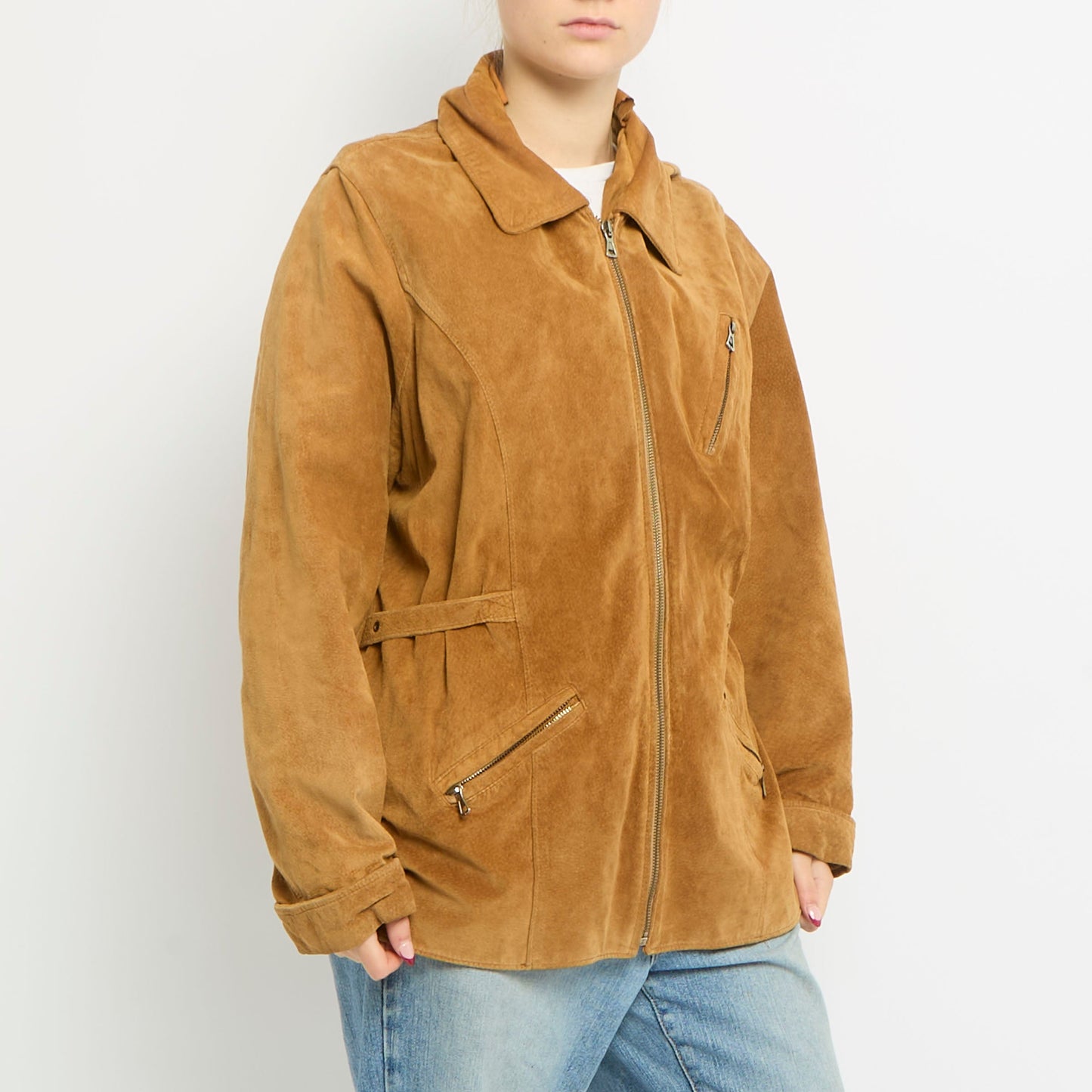 Buckle Detail Suede Zip Jacket - UK 16