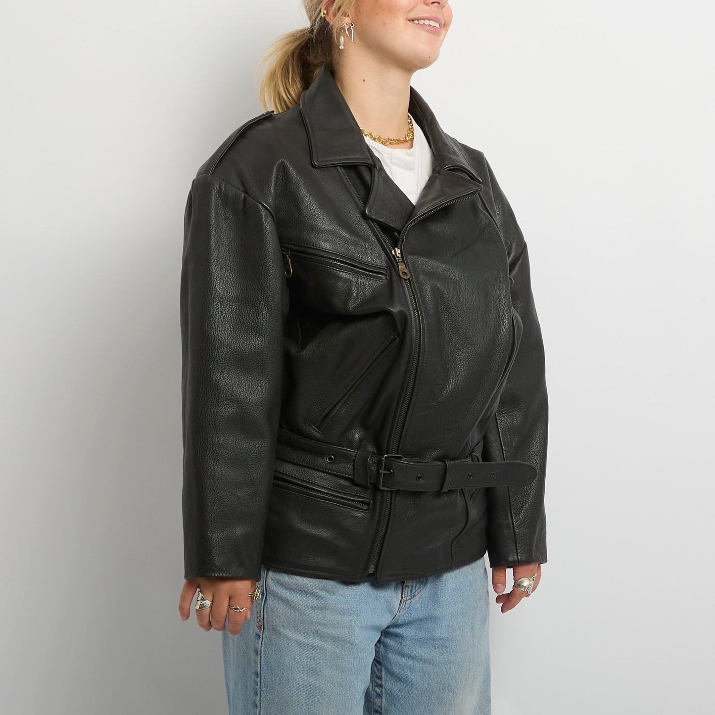 Leather Utility Belted Waist Padded Jacket- UK 16