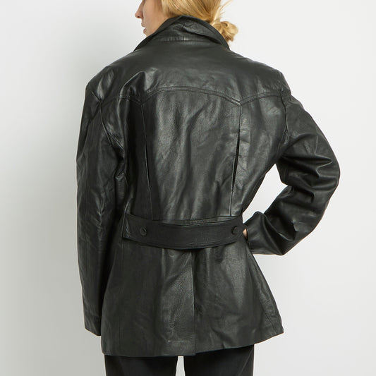 Long Leather Blazer Jacket - UK 16