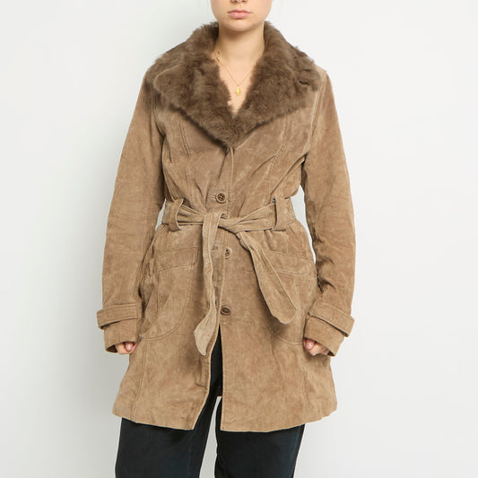 Fur Lined Suede Belted Afghan Jacket- UK 16