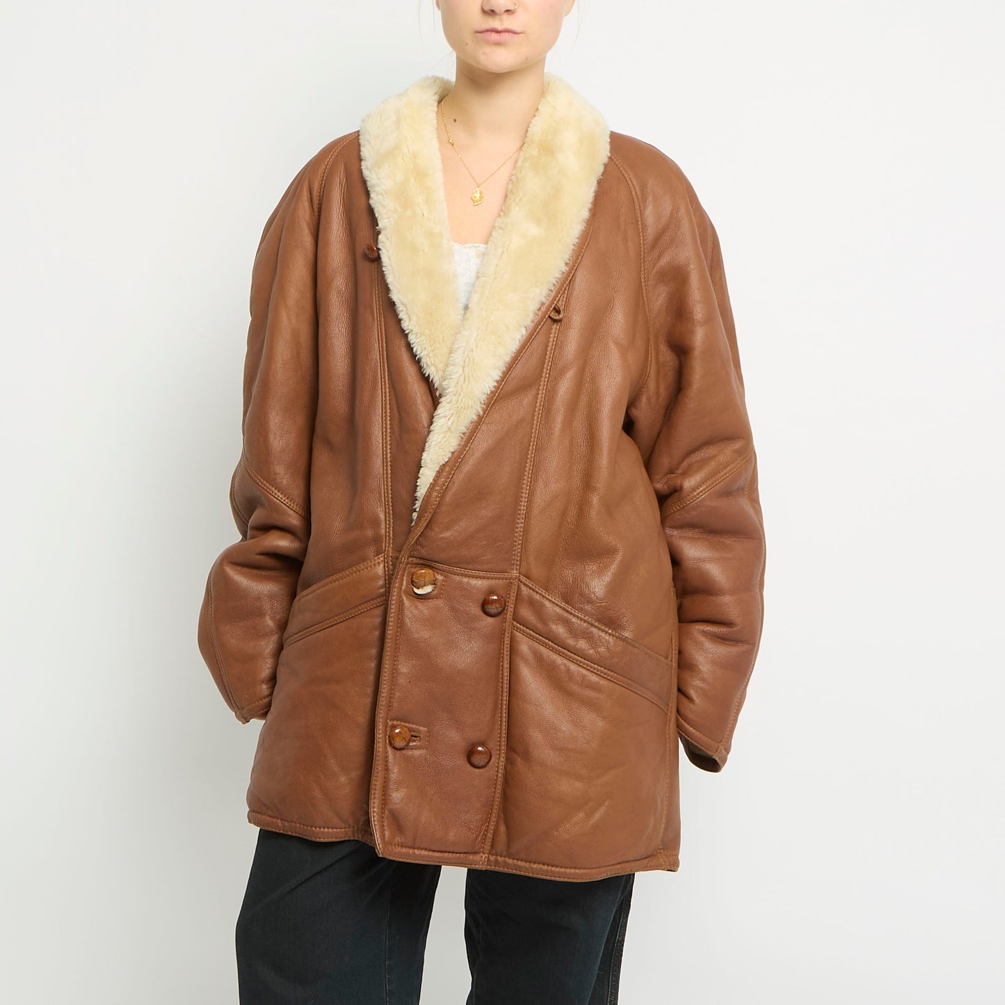 Fur Lined Heavy Leather Jacket -UK 16