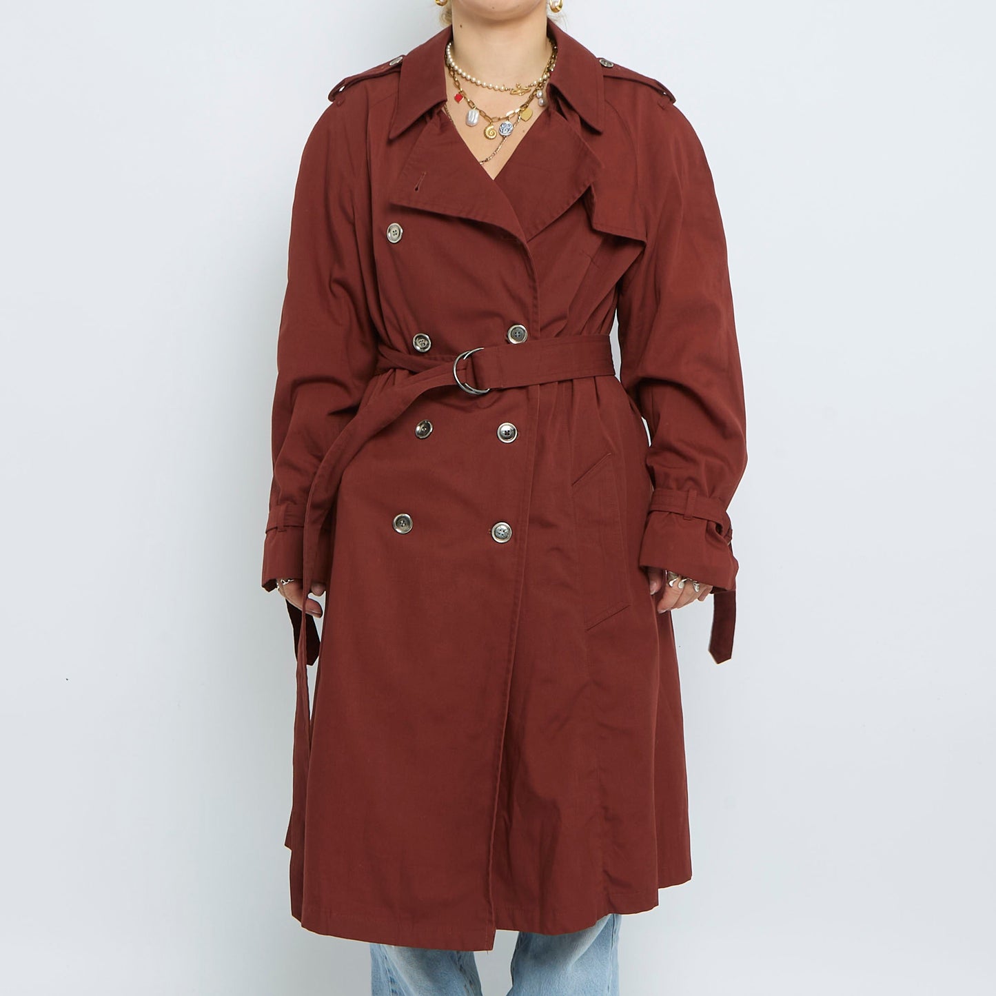 Checklined Buttoned Trench Coat - UK16