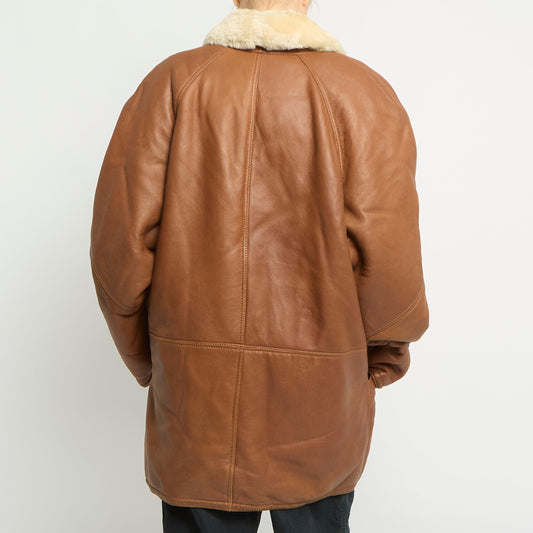 Fur Lined Heavy Leather Jacket -UK 16