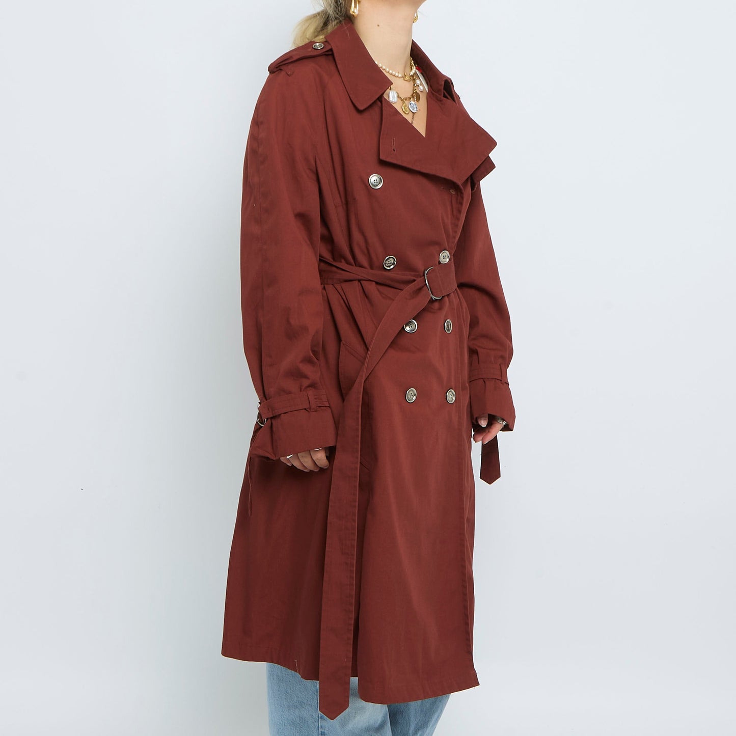 Checklined Buttoned Trench Coat - UK 16