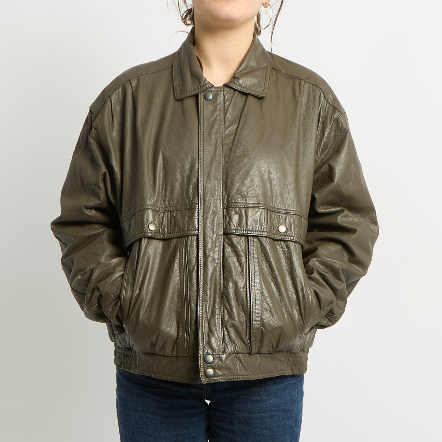 Leather Popper Detail Jacket - UK 16