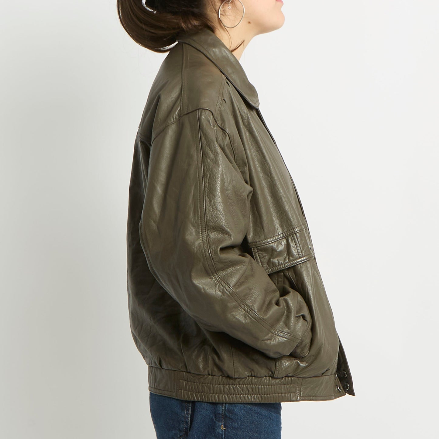 Leather Popper Detail Jacket - UK 16