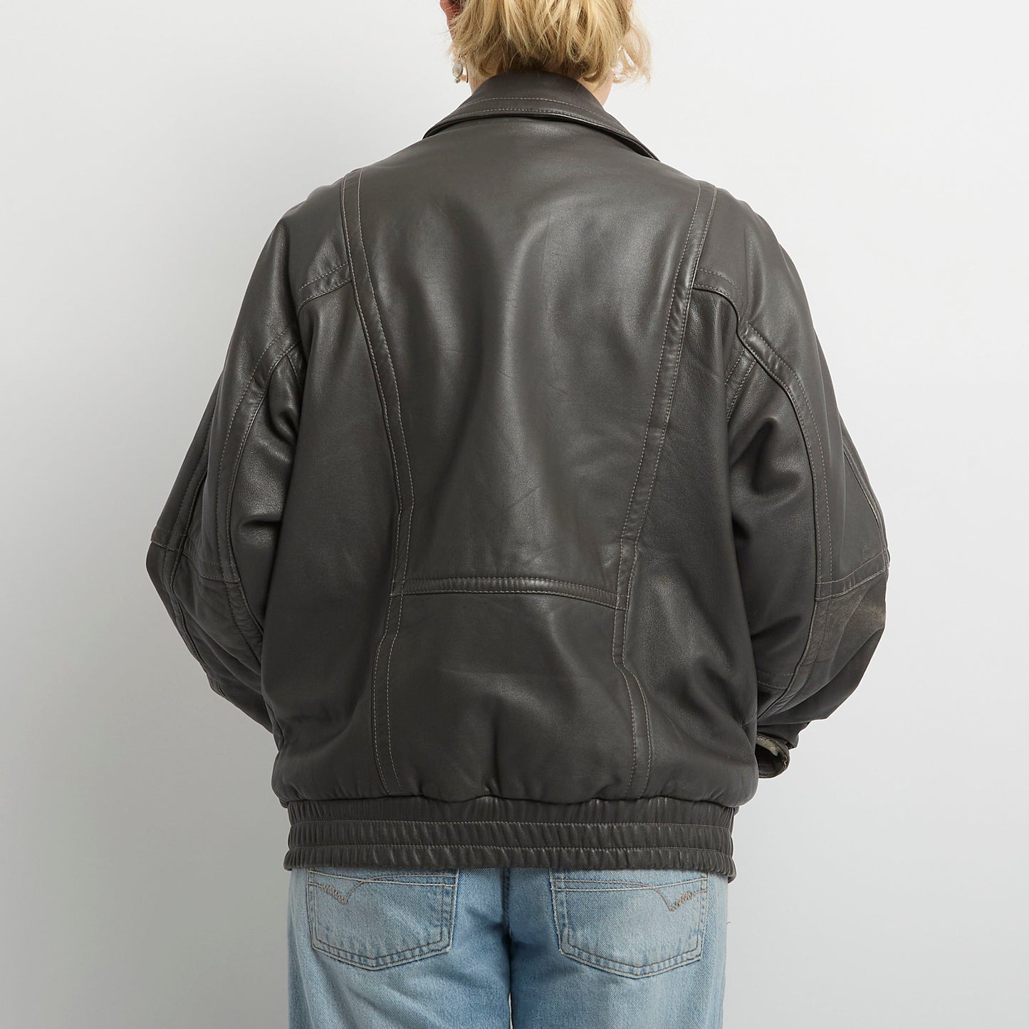 Leather Contrast Stitch Jacket - UK 16