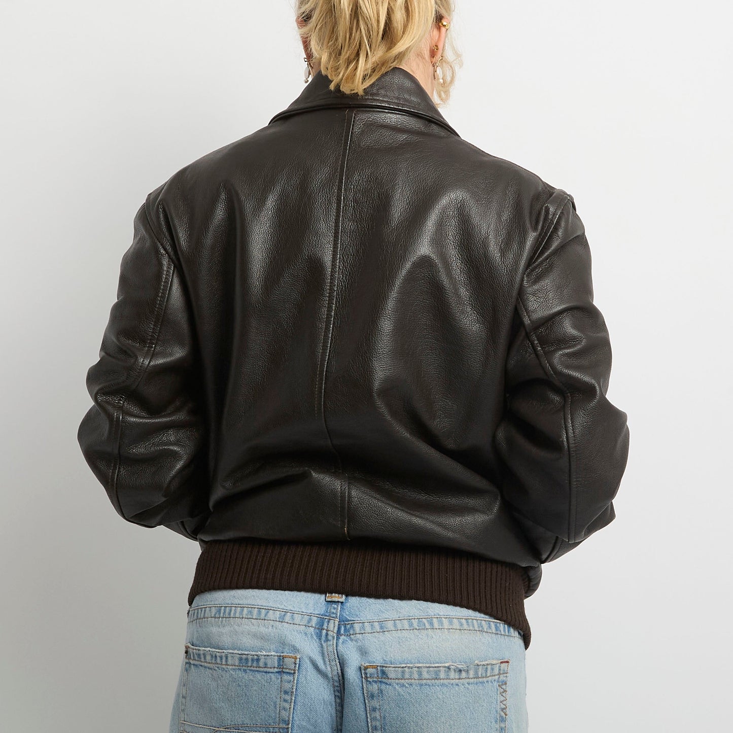 Leather Full Zip Fur Lining Bomber Jacket- UK 20