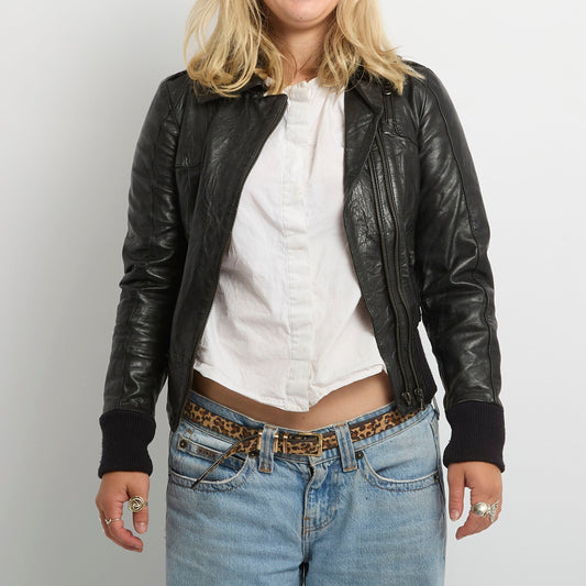 Leather Deep Rib Bomber Jacket- UK 6