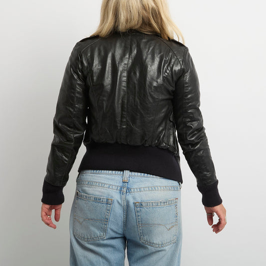 Leather Deep Rib Bomber Jacket- UK 6