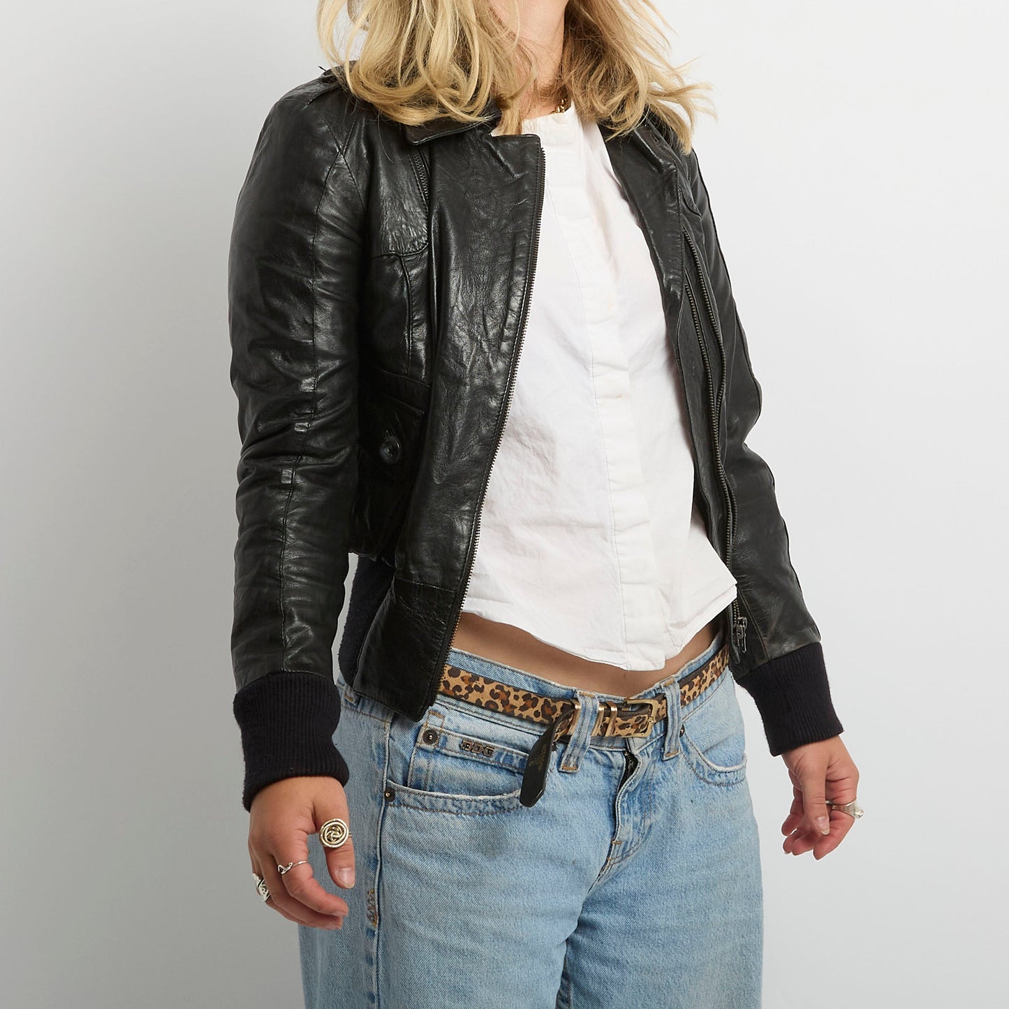 Leather Deep Rib Bomber Jacket- UK 6