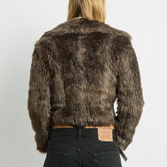 Cropped Faux Fur Jacket - UK 6