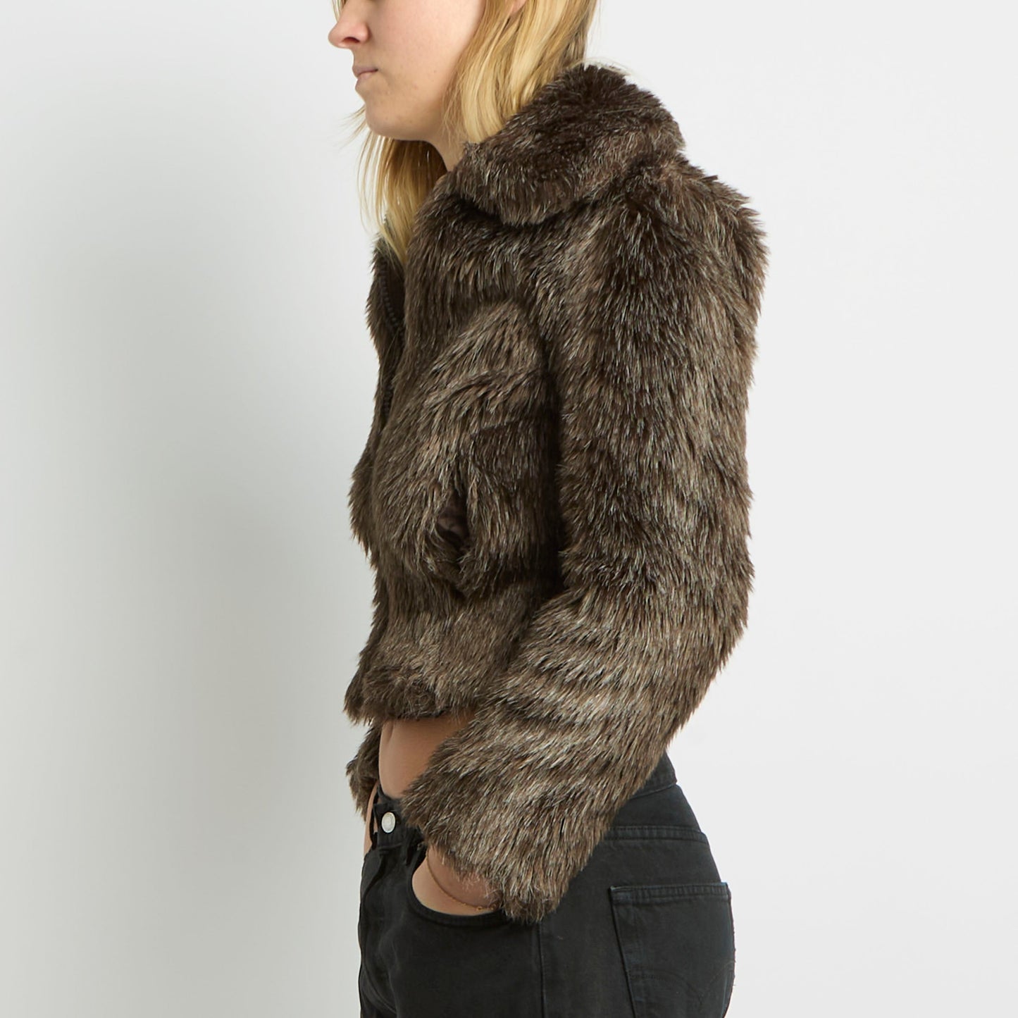 Cropped Faux Fur Jacket - UK 6