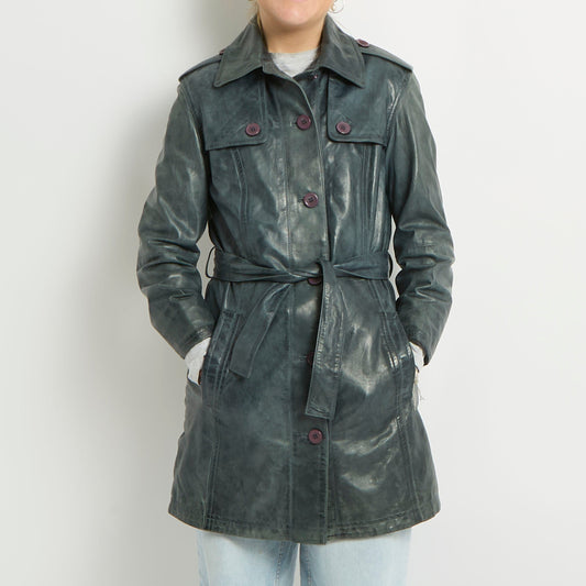 Belted Leather Trench Coat - UK 6