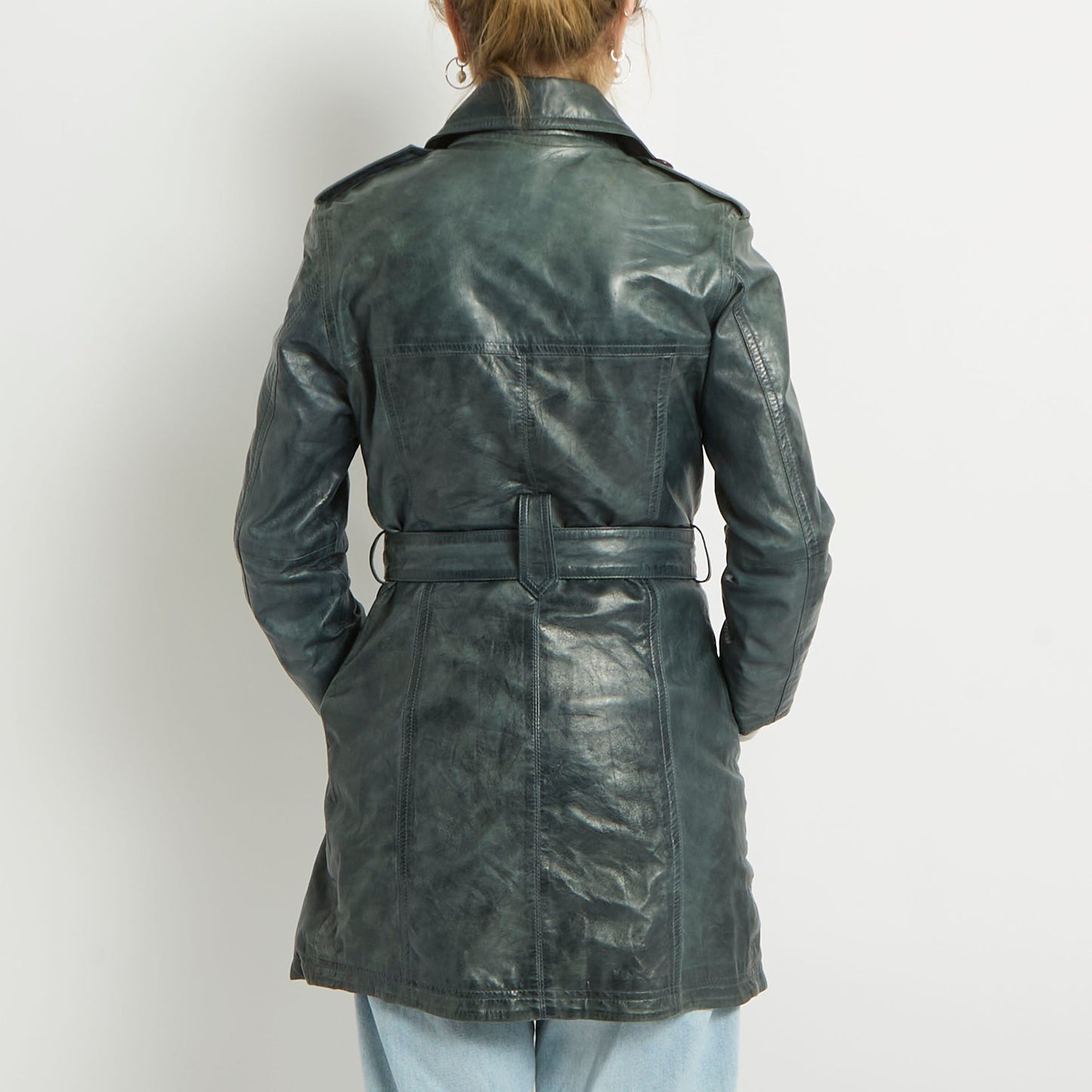 Belted Leather Trench Coat - UK 6