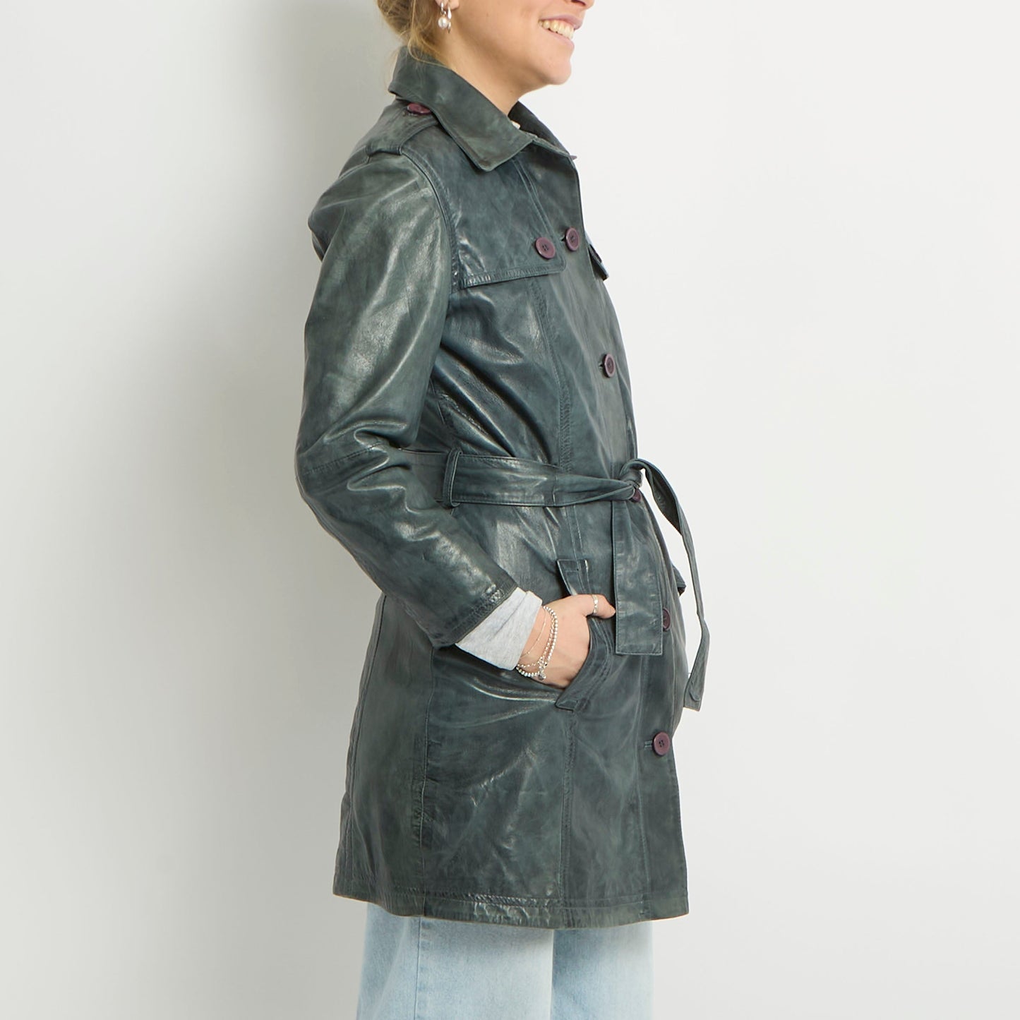 Belted Leather Trench Coat - UK 6