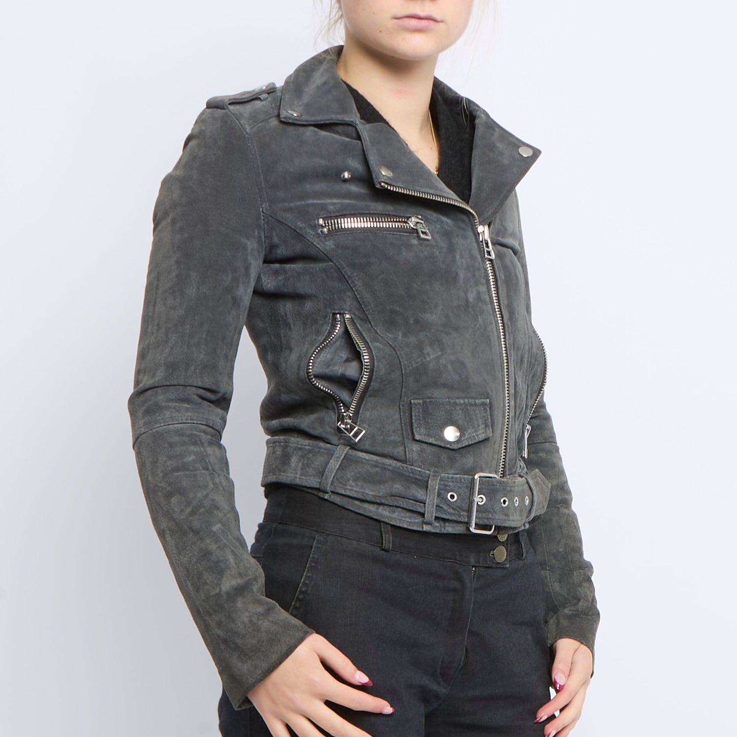 Zip Detail Suade Jacket - UK 6