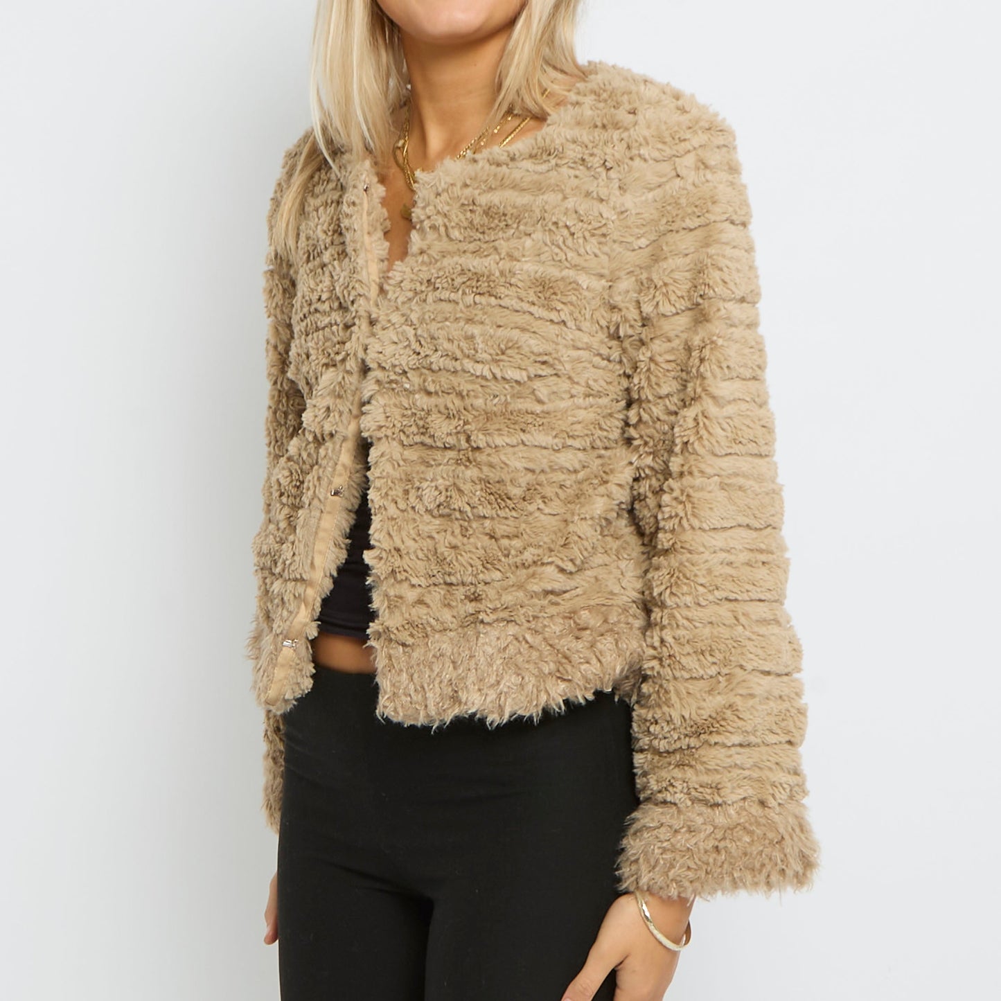 Faux Fur One Button Jacket - UK 8