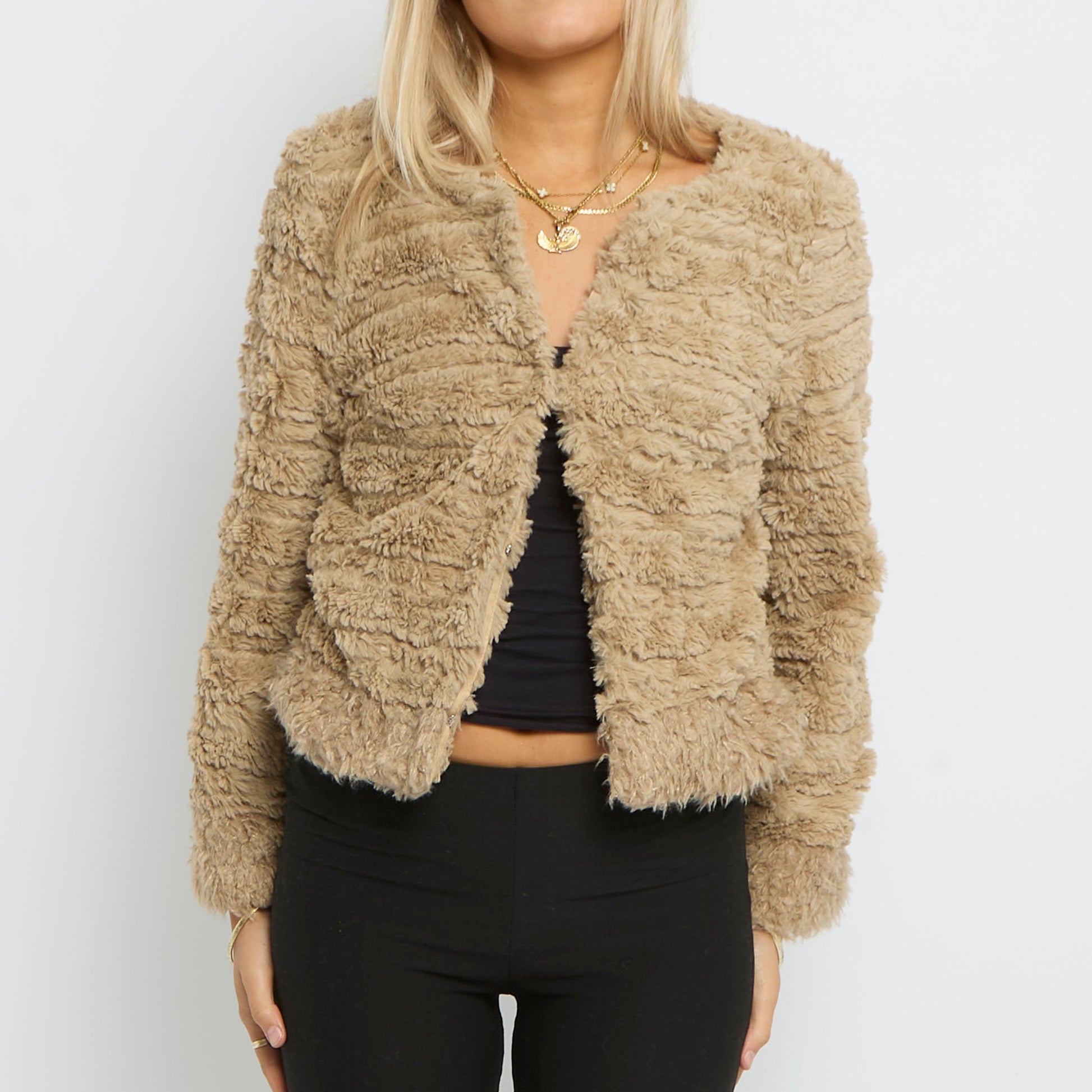 Faux Fur Fascenting Attachment Jacket- UK 8