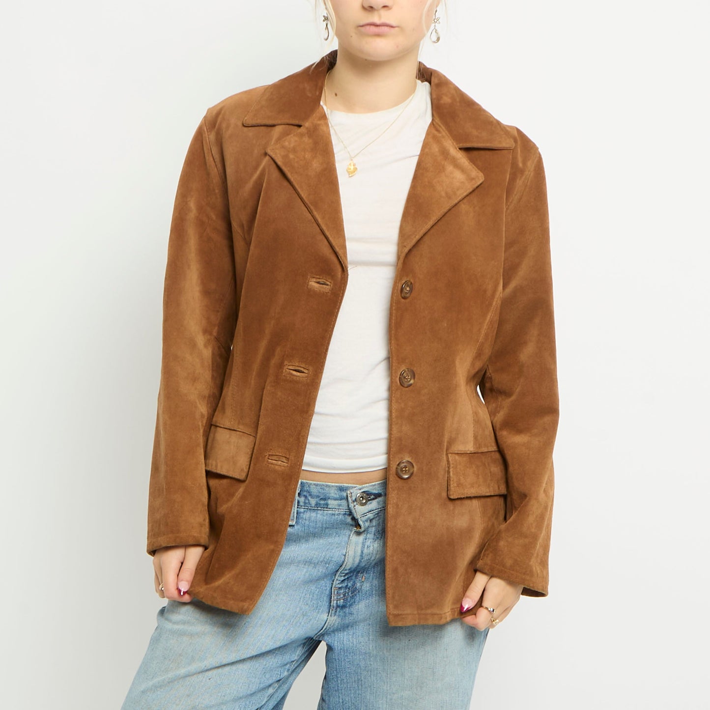 Button Up Suede Blazer Jacket - UK 8