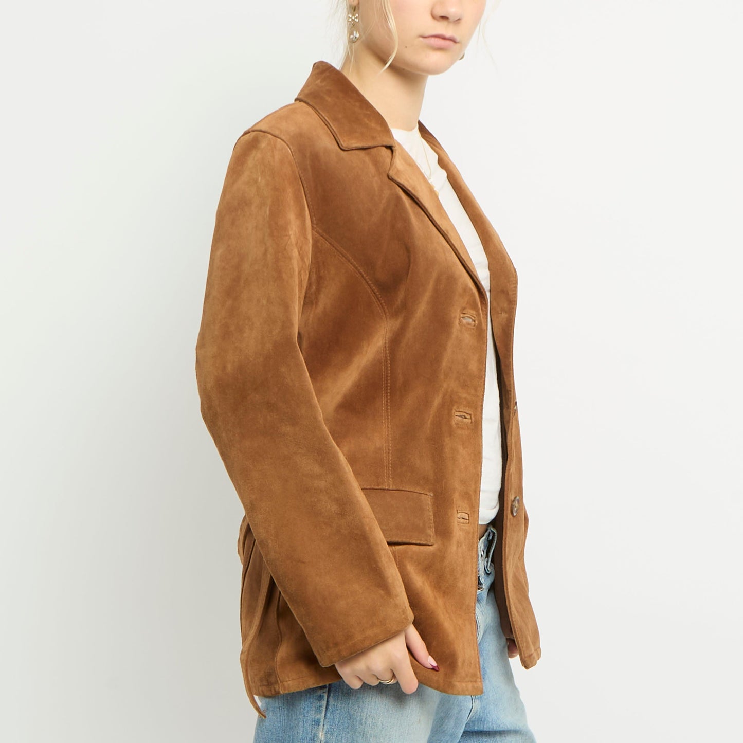 Button Up Suede Blazer Jacket - UK 8