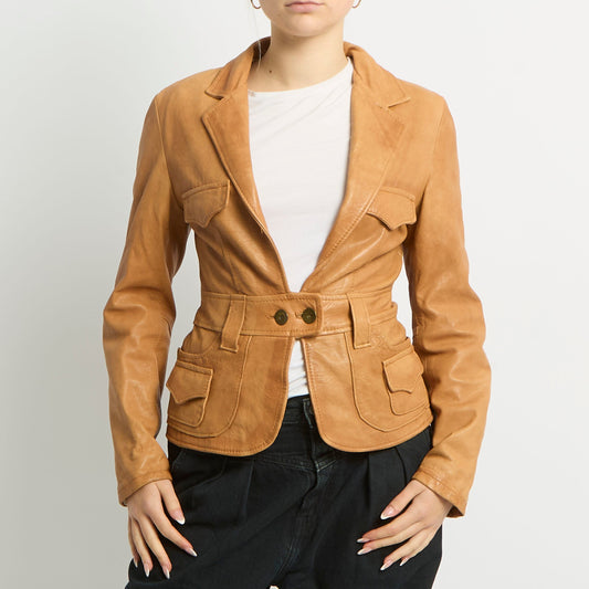 Leather Button Detail Jacket - UK 8