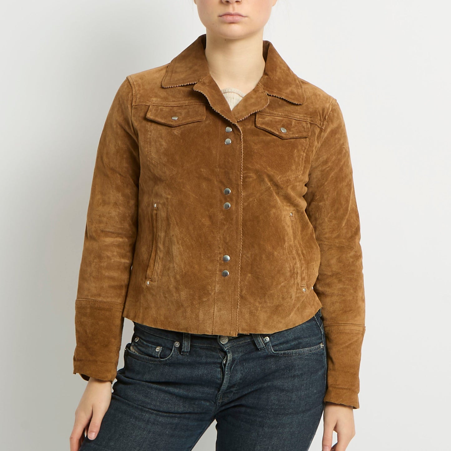 Suede Button Up Cropped Jacket - UK 8