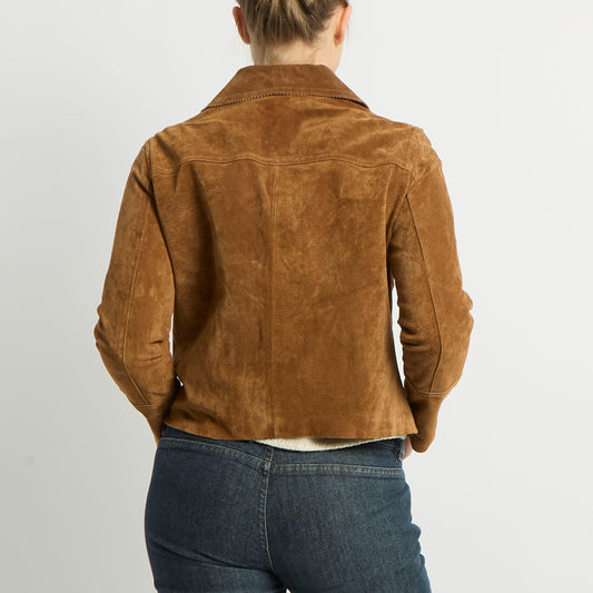 Suede Button Up Cropped Jacket - UK 8