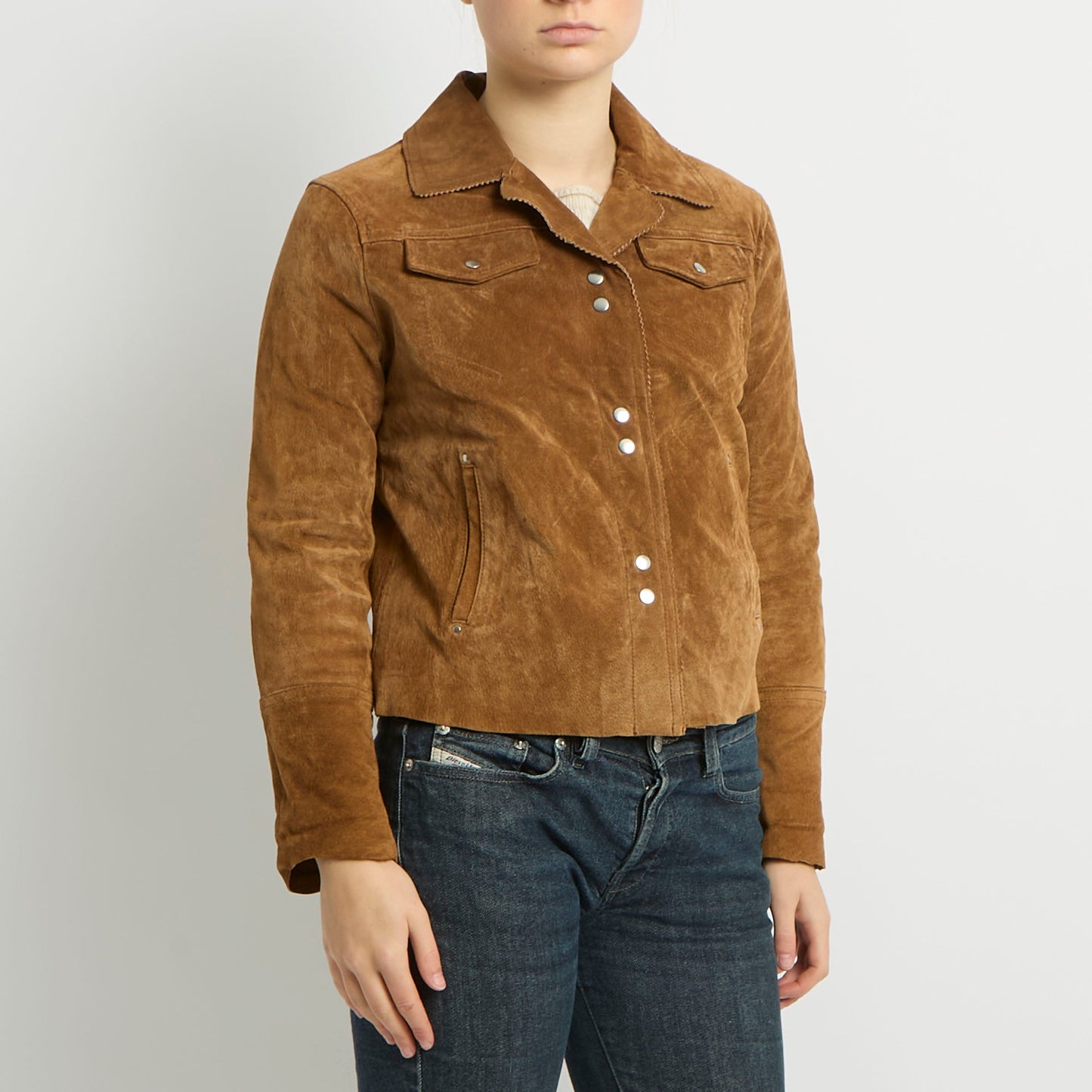 Suede Button Up Cropped Jacket - UK 8