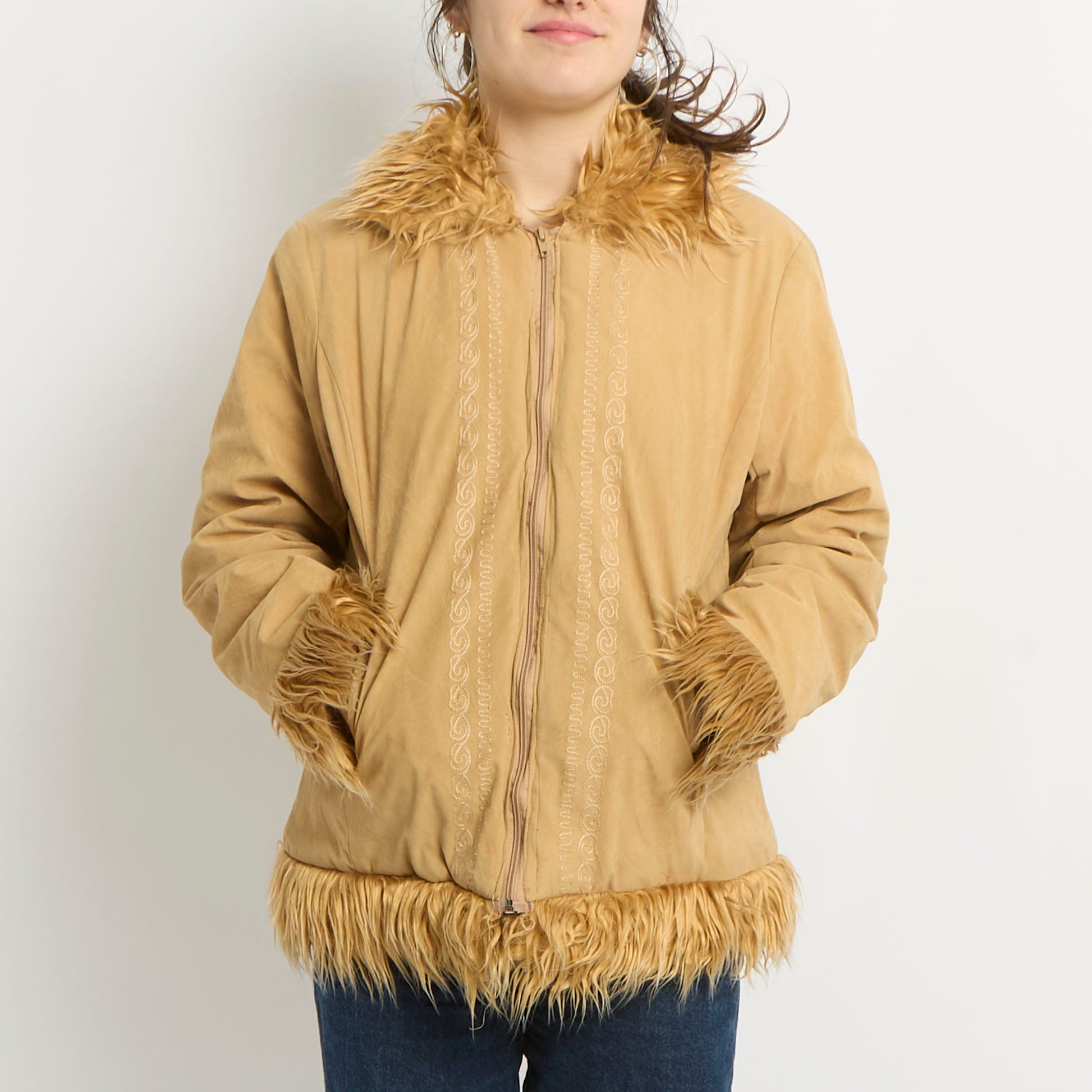 Faux Fur Button Jacket - UK 8