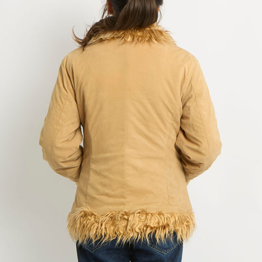 Faux Fur Button Jacket - UK 8