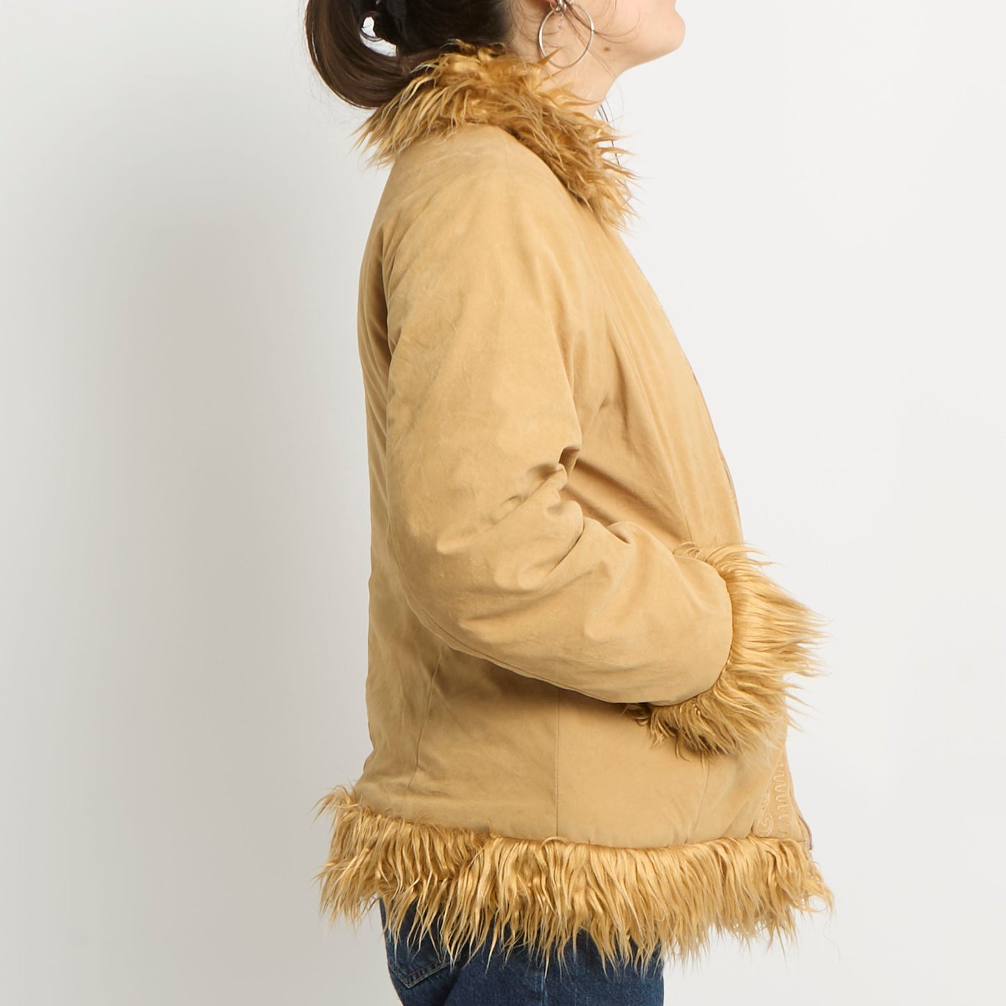 Faux Fur Button Jacket - UK 8