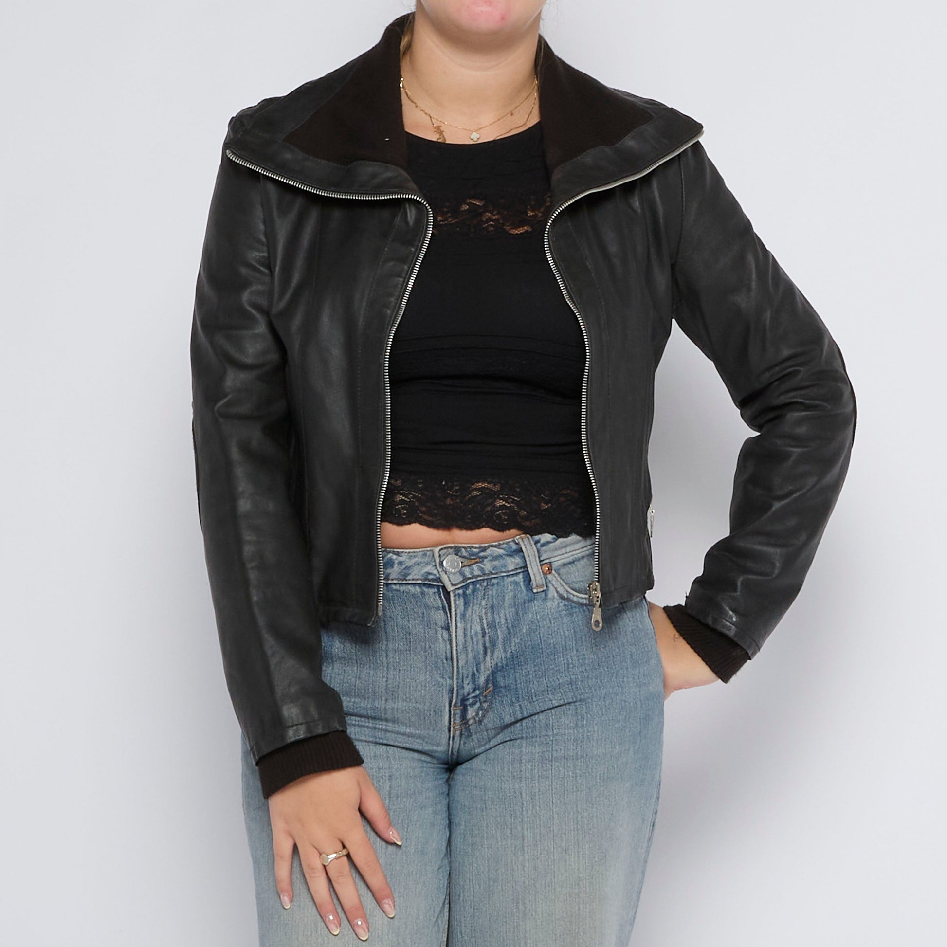 Leather Full Zip Jacket - UK 8