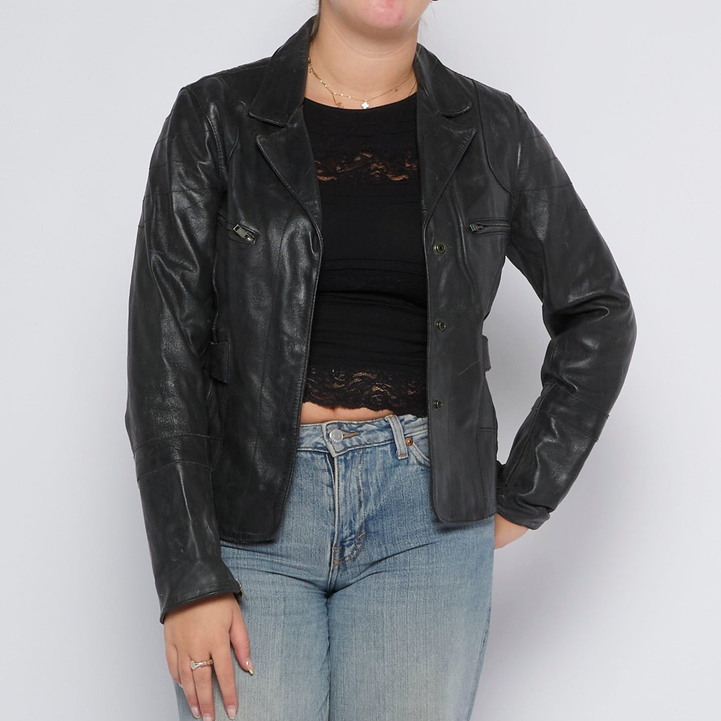 Leather Buttoned Jacket - UK 8