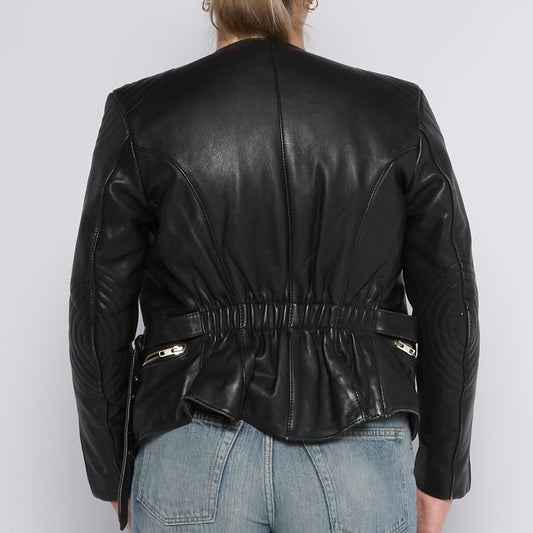 Stitch  Biker Style Leather Jacket - UK 8