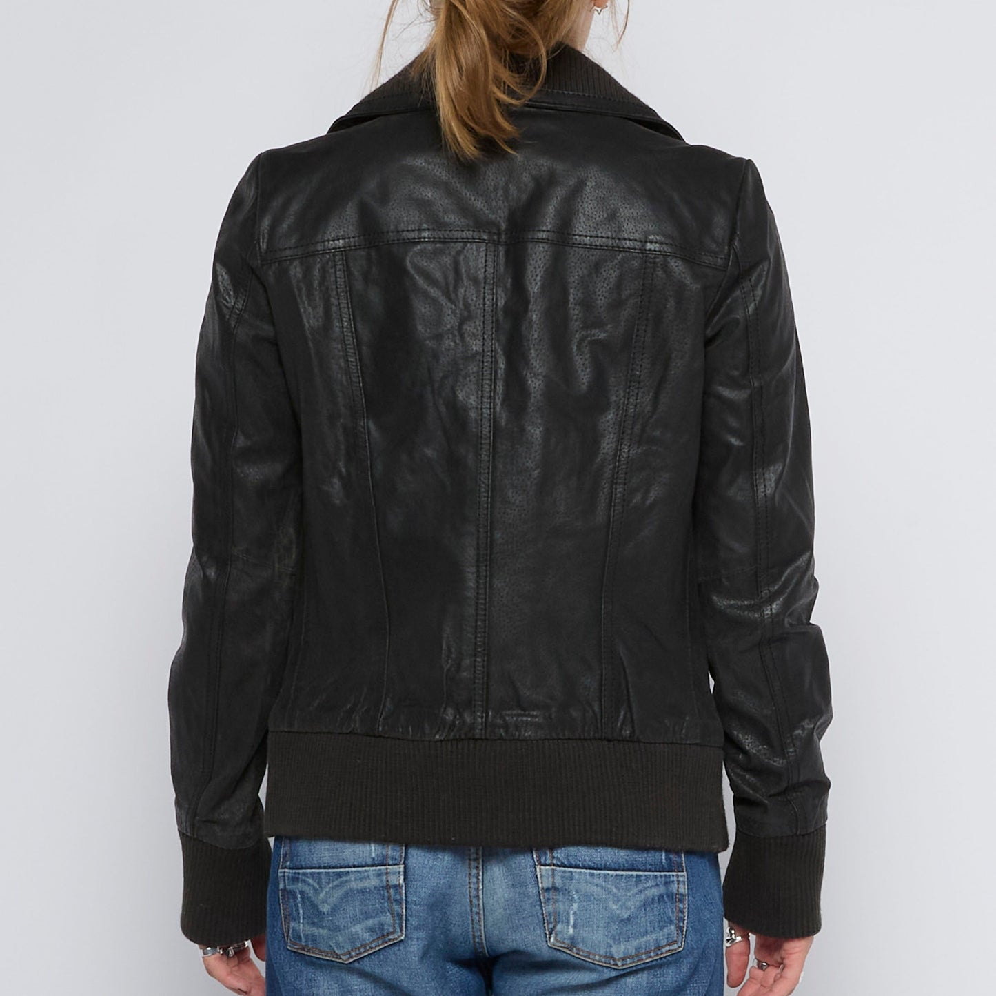 Pocket  Leather Bomber Jacket - UK 8