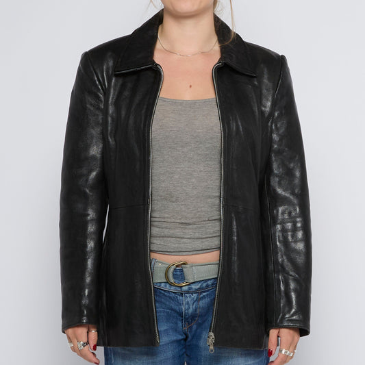 Collared Leather Jacket - UK 8