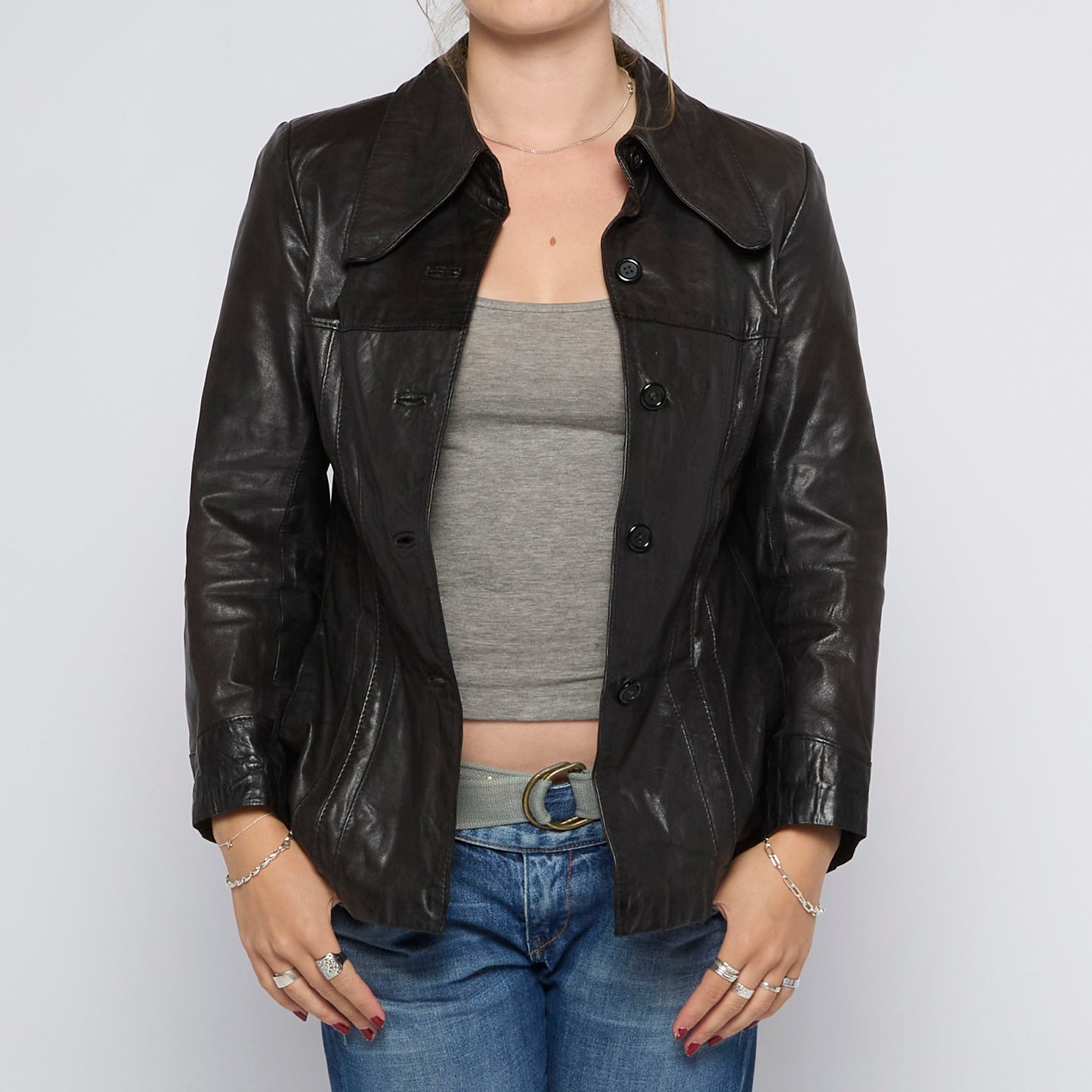 Collared Buttoned Leather jacket - UK 8