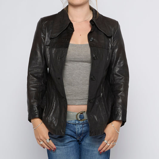 Collared Buttoned Leather jacket - UK 8