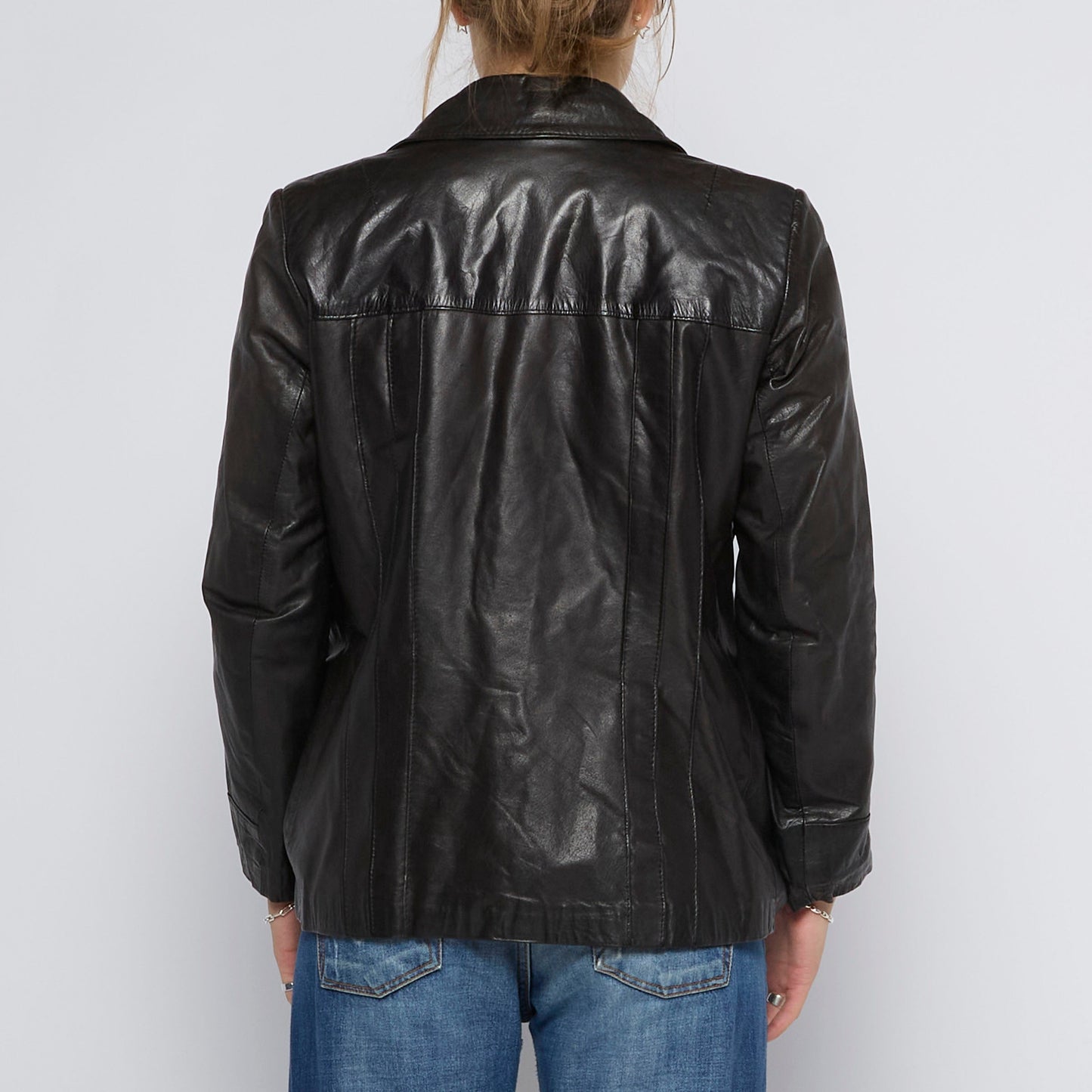 Deep Collar Buttoned Leather jacket - UK 8