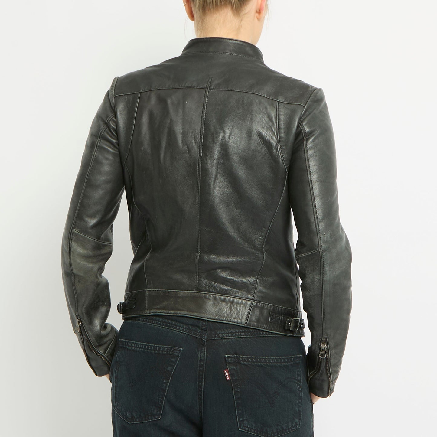 Leather Buckle Detail Zip Jacket - UK 8