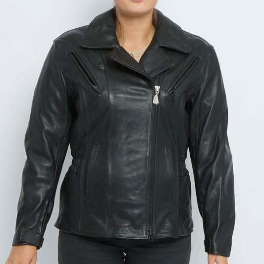 Leather Pocketed Biker Jacket - UK 8