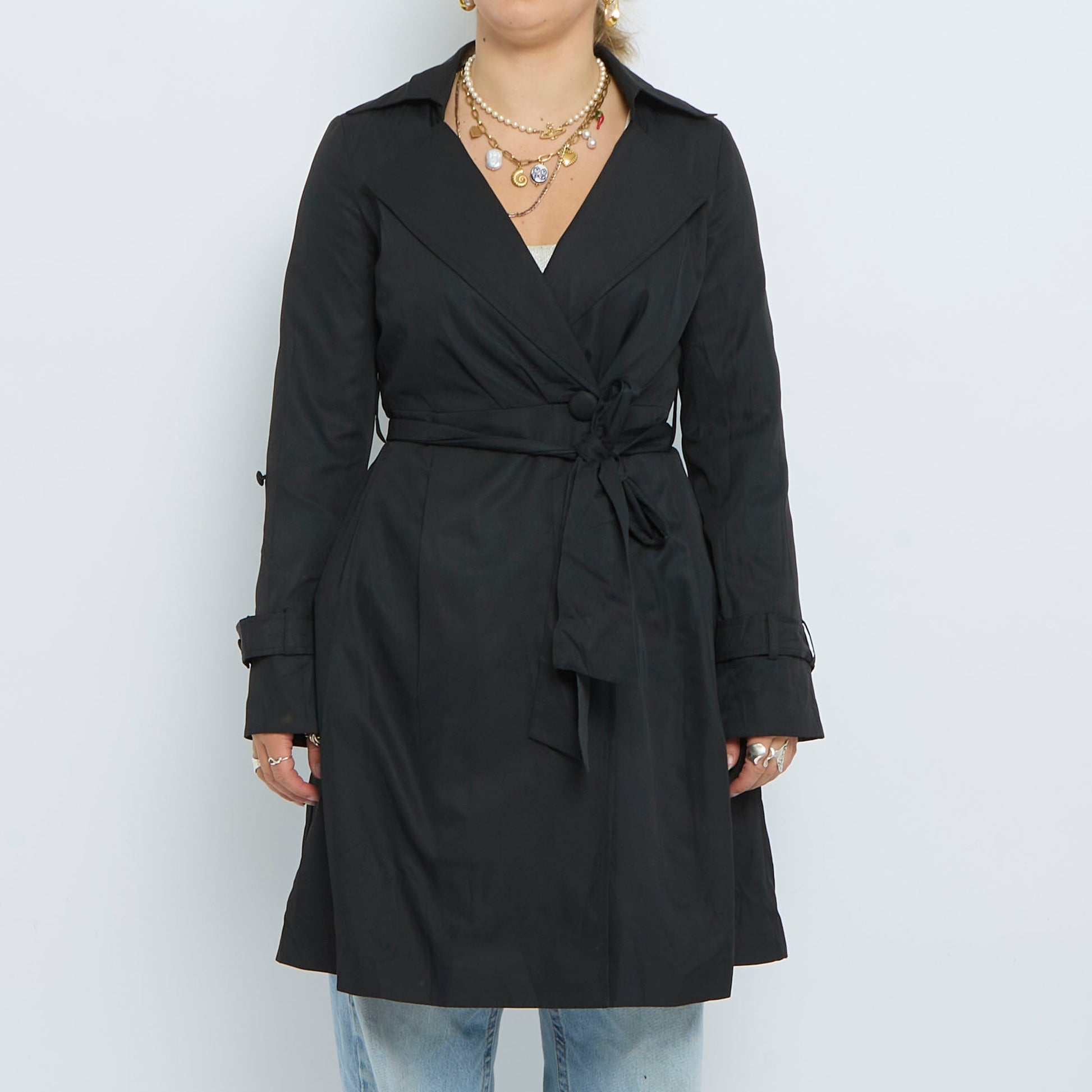 Belt Detail Collared Short Trench Coat - UK 8