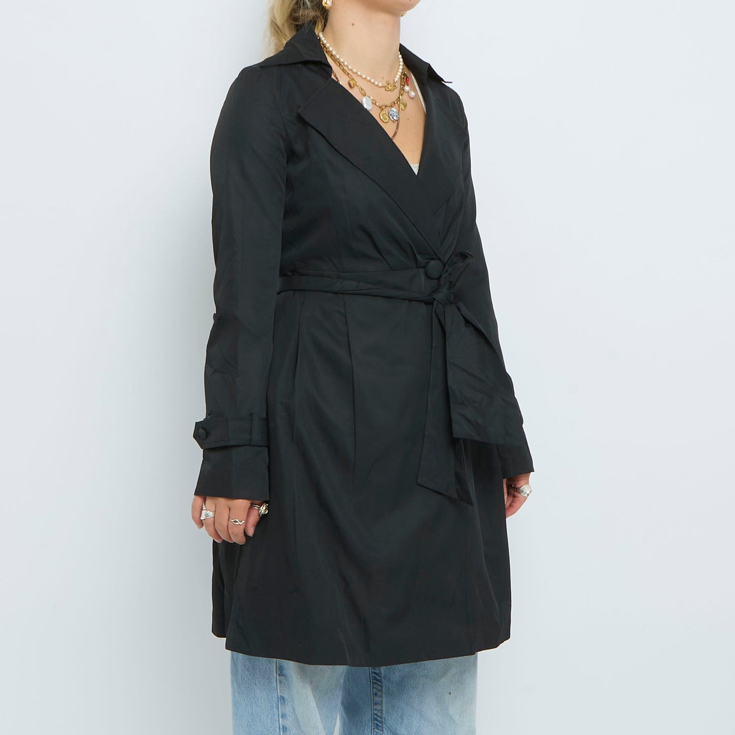 Belt  Collared Short Trench Coat - UK 8