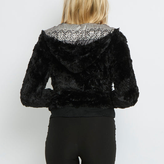 Faux Fur Zip Bomber Jacket - UK 8