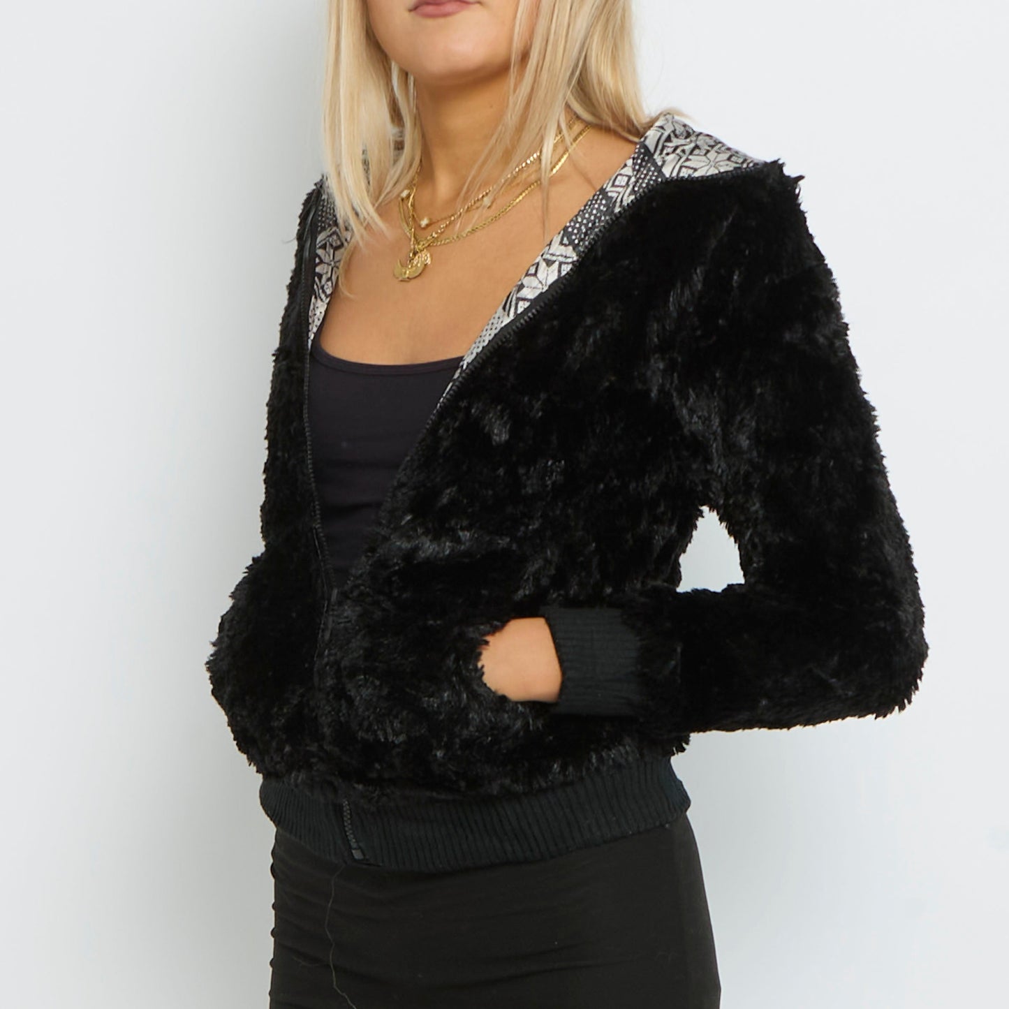 Faux Fur Zip Bomber Jacket - UK 8