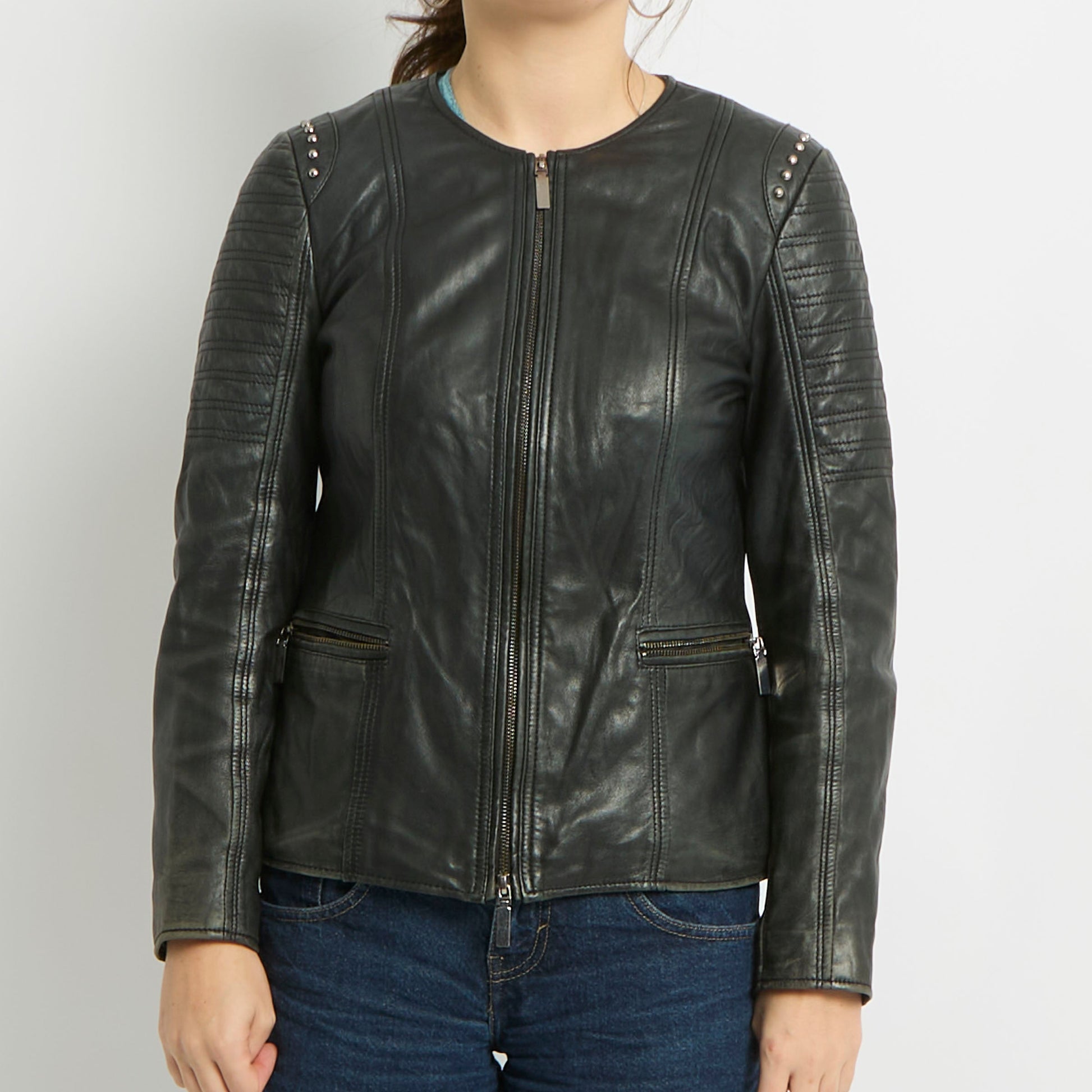 Faux Leather Studded Jacket - UK 8