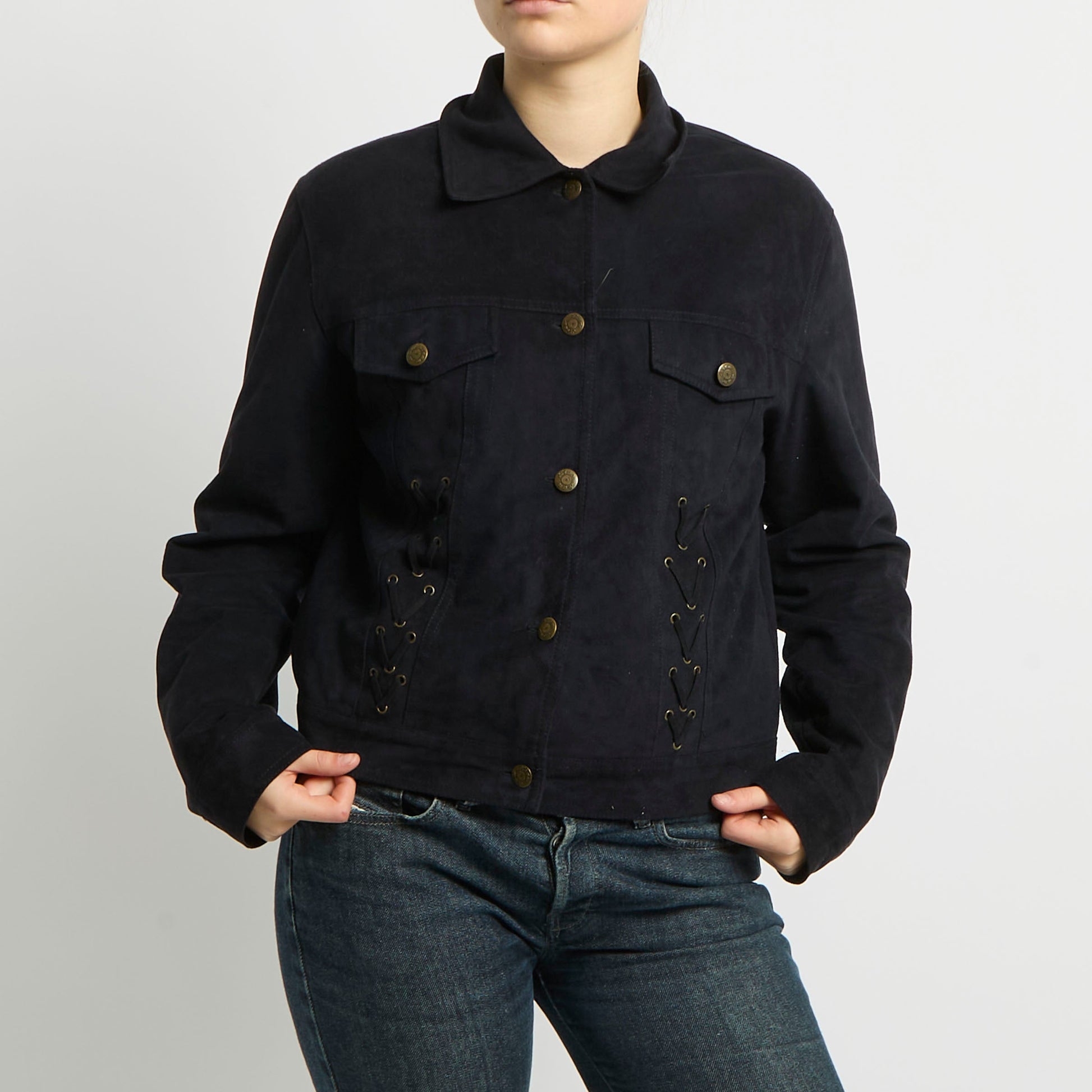 Suede Lace Detail Shirt Jacket - UK 8